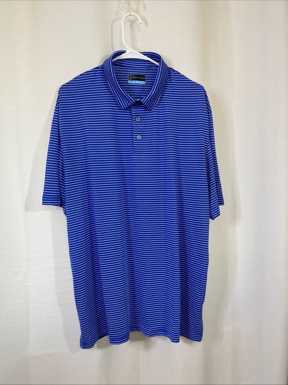 PGA Tour Men’s Stripe Polo Golf Shirt XL Stripe Blue White Moisture Wicking